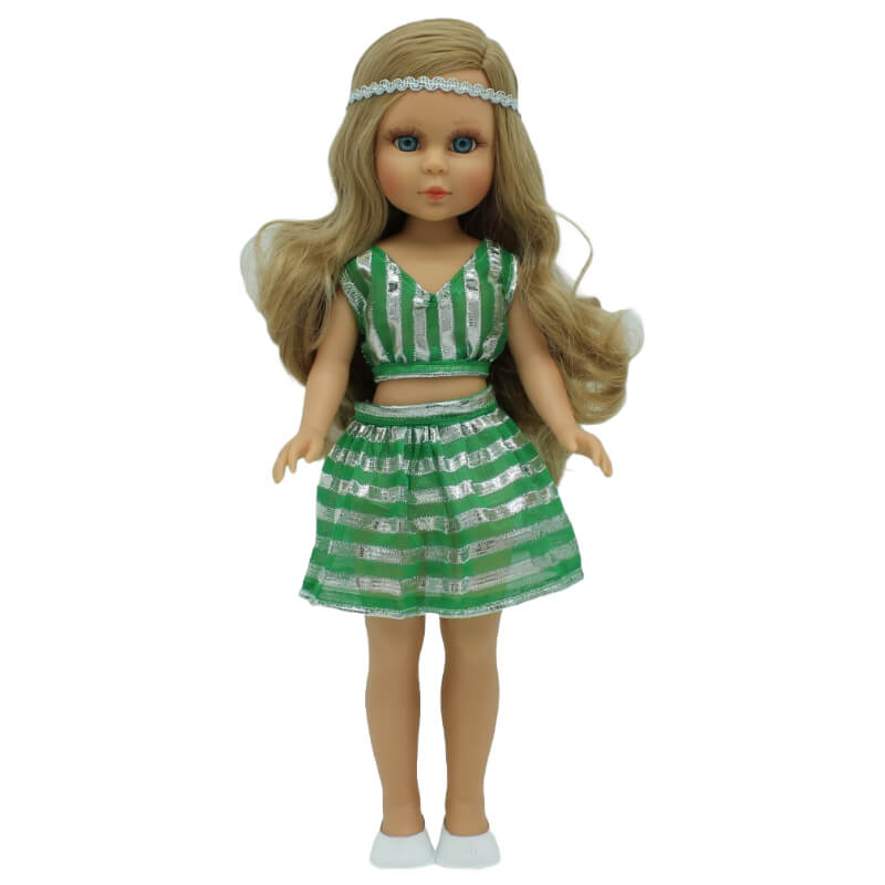 Poupée Naia, pièce originale d'art populaire, 41 cm, collection Vidal Rojas Dolls, robe d'été verte et argentée