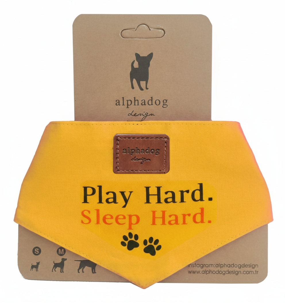 Alpha Dog Play Hard Gelbes Baumwoll-Hundehalstuch-Set – S, M, L