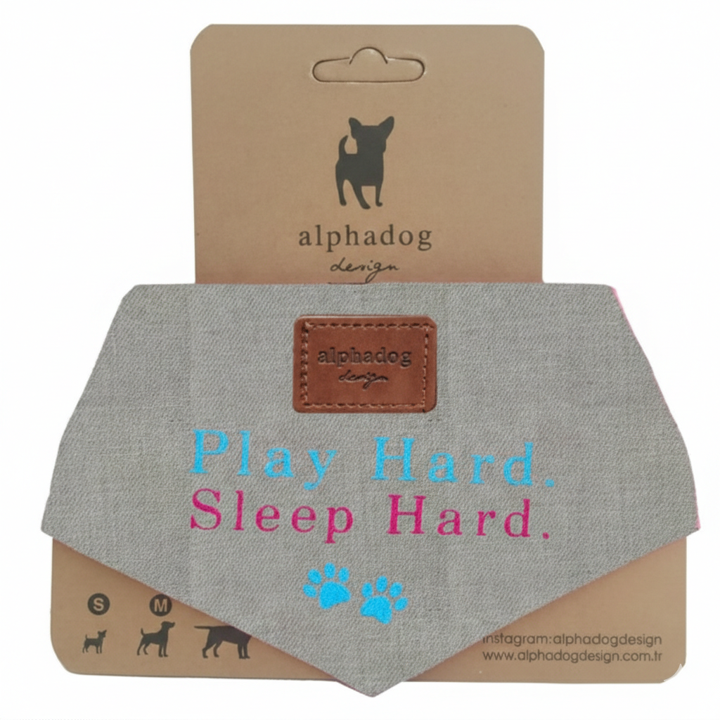 Alpha Dog Play Hard Graues Baumwoll-Hundehalstuch-Set - S/M/L