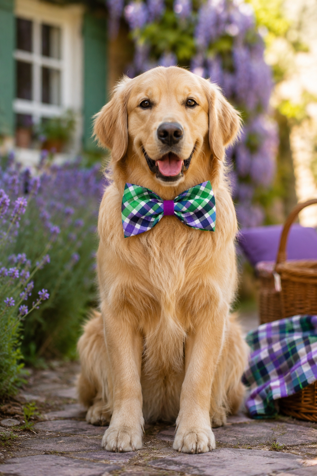 Asky&Erd Grünes Lavendel Handgefertigtes Hunde-Fliegen-Set - S/M