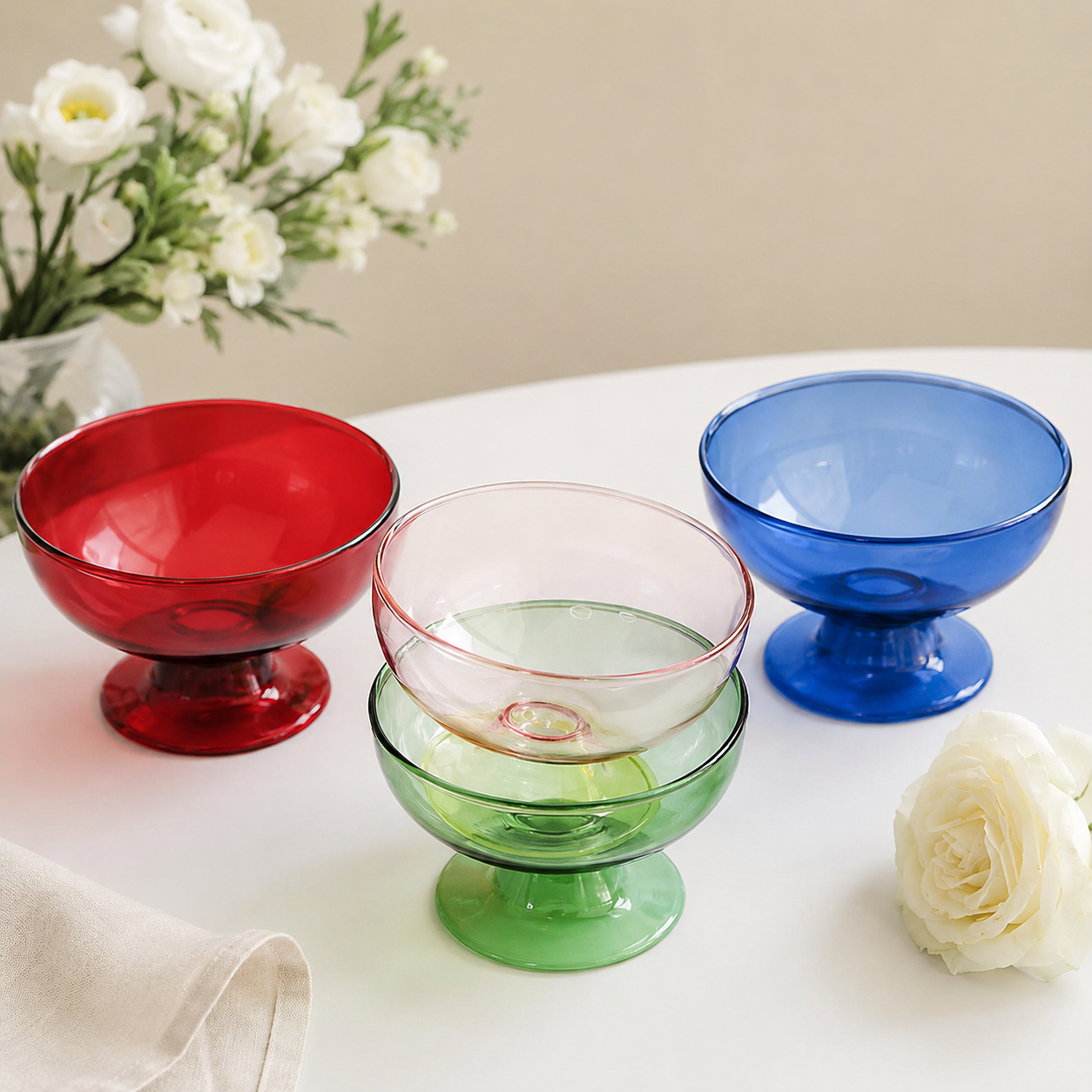 Colored Glass Dessert Bowl | Vintage Pedestal Bowl