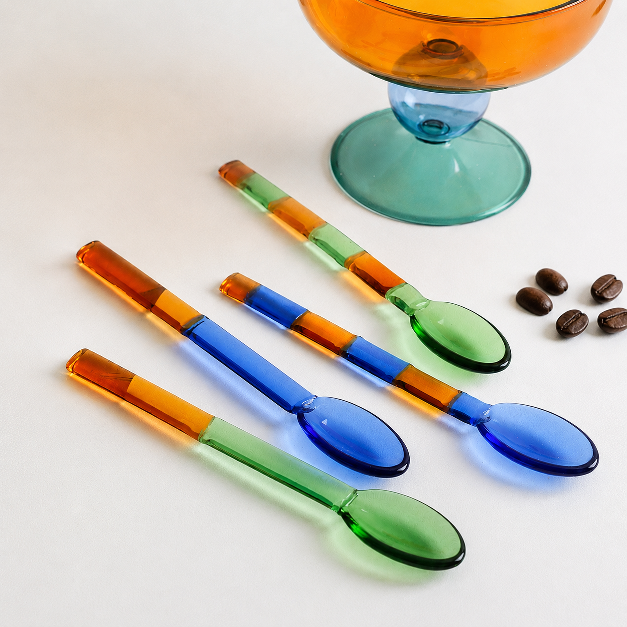 Color Block Glass Spoon | Long Handle Dessert Spoon