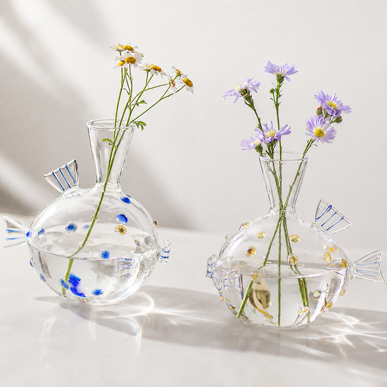 Cute Puffer Fish Glass Vase | Handmade Hydroponic Vase