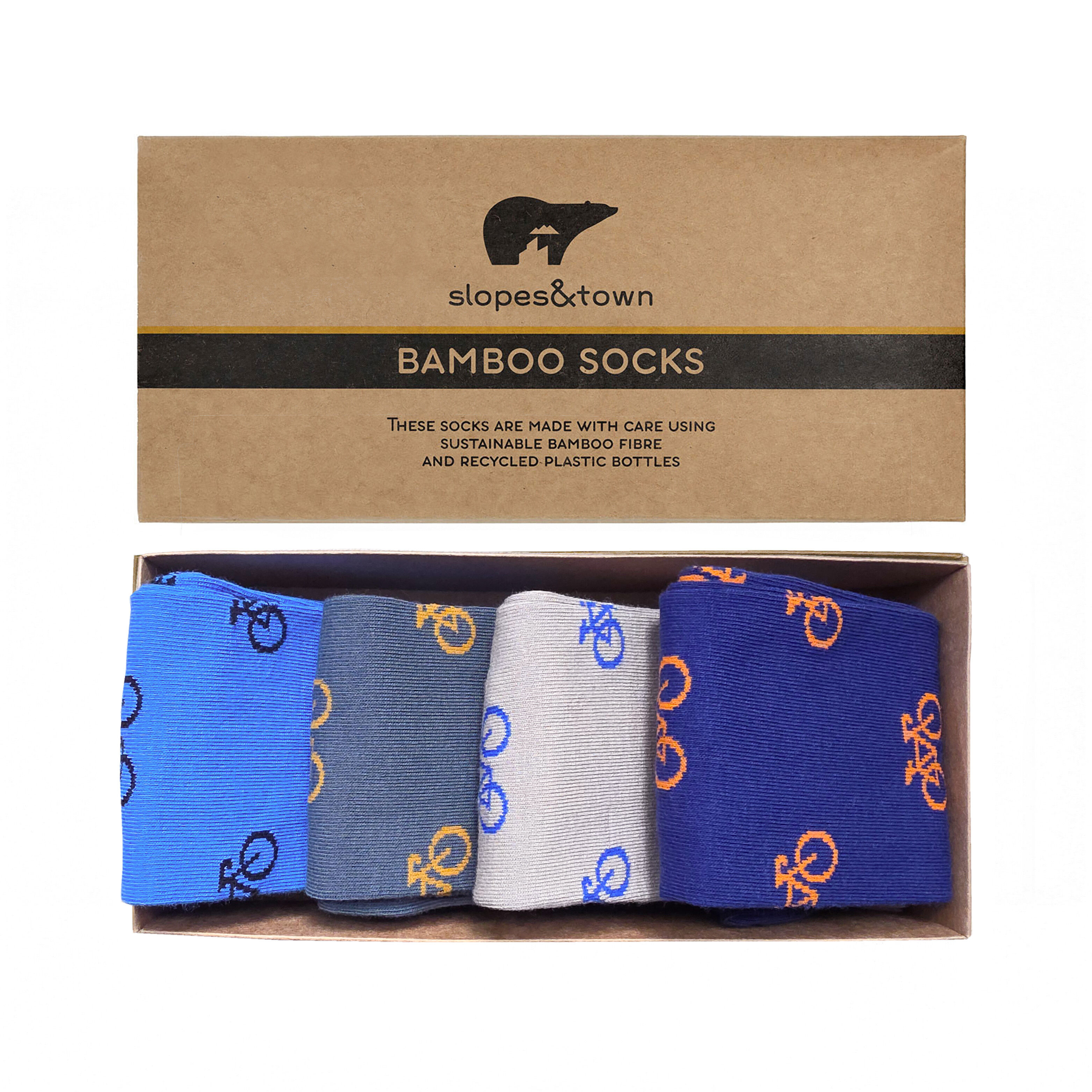 Chaussettes en coffret cadeau, édition spéciale vélos, bleues et grises