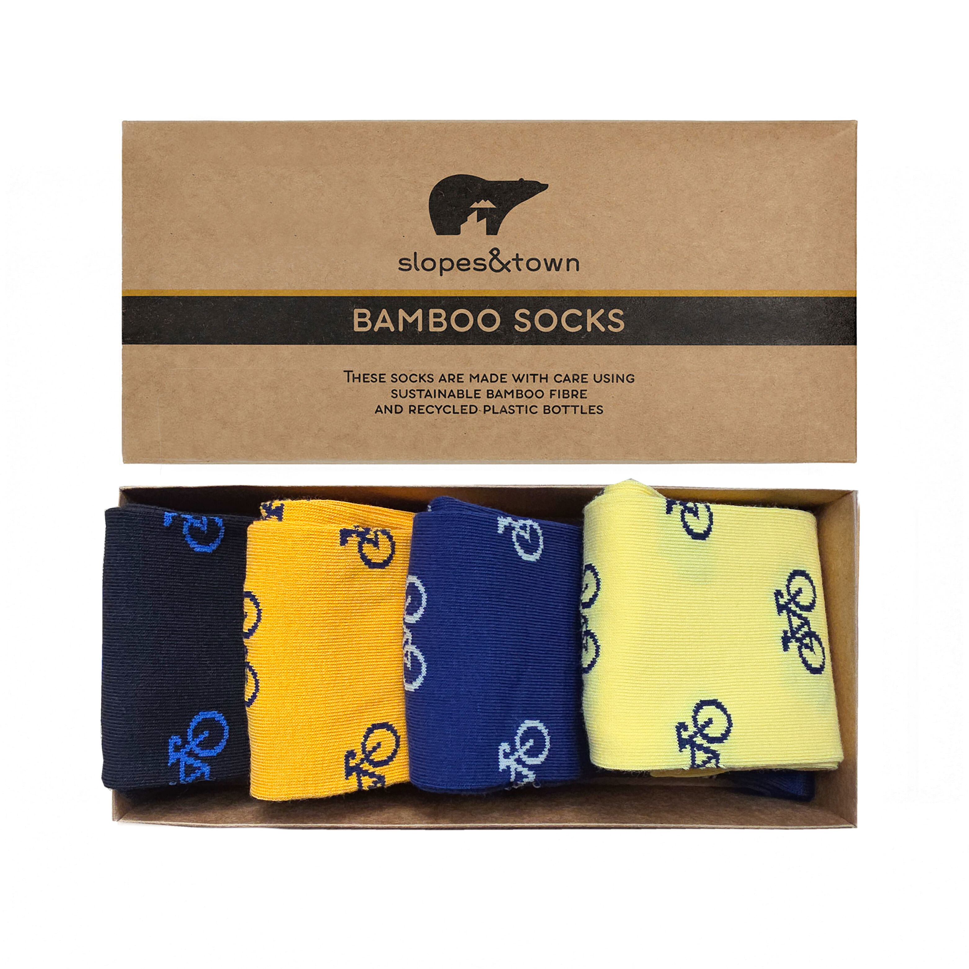 Geschenkbox Fahrradsocken Edition Blau und Gelb