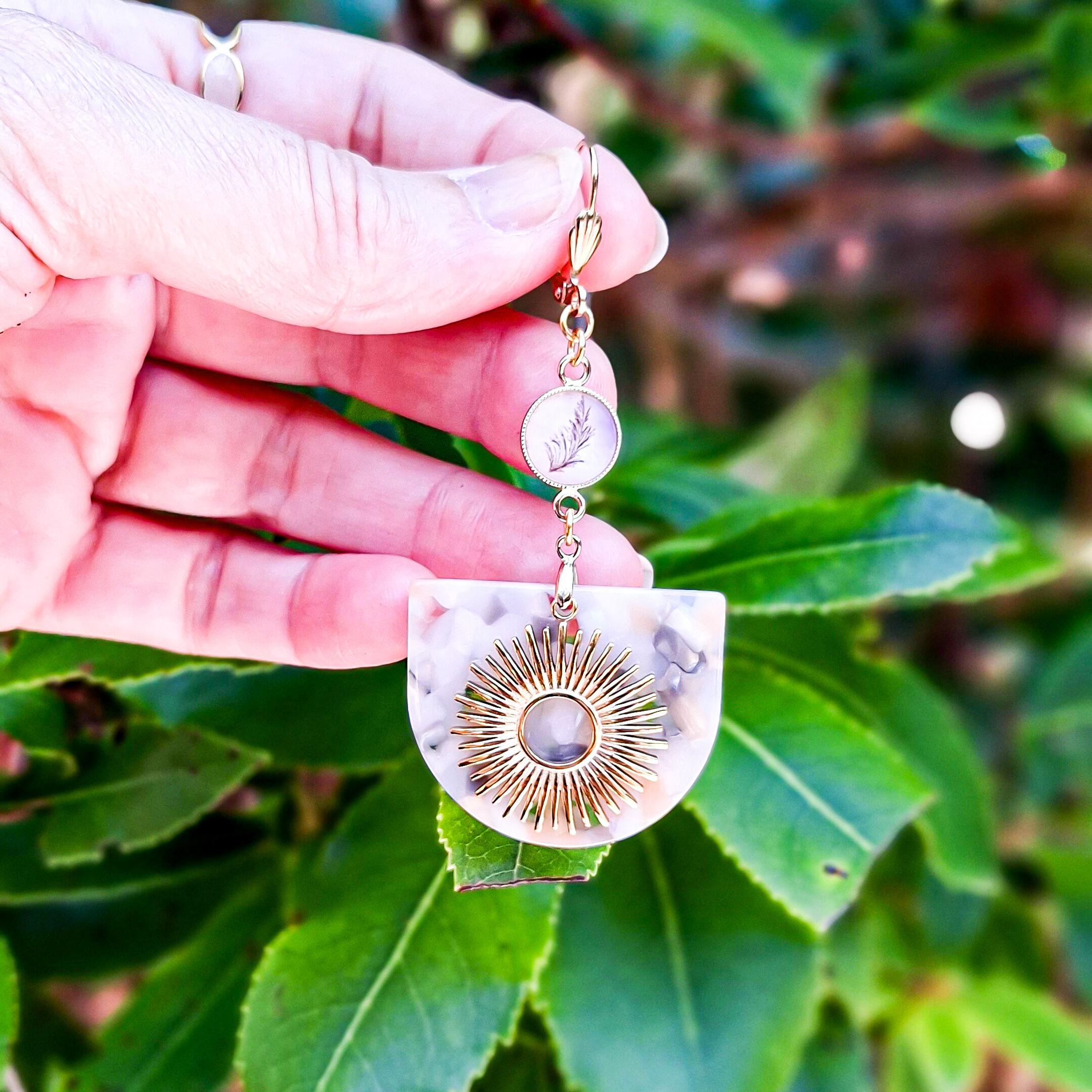 Sun and Leaf Half Moon Earrings - Mother's Day Gift for Mom - Teacher Gift - Christmas