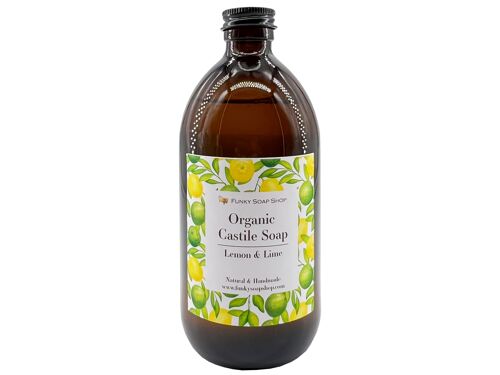 Organic Liquid Castile Soap With Lemon And Lime, 1 Glass Bottle Of 500ml