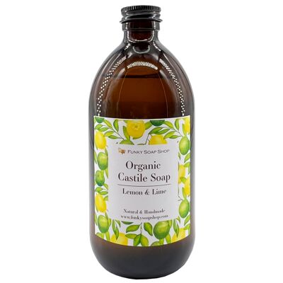 Jabón de Castilla líquido orgánico con limón y lima, 1 botella de vidrio de 500 ml