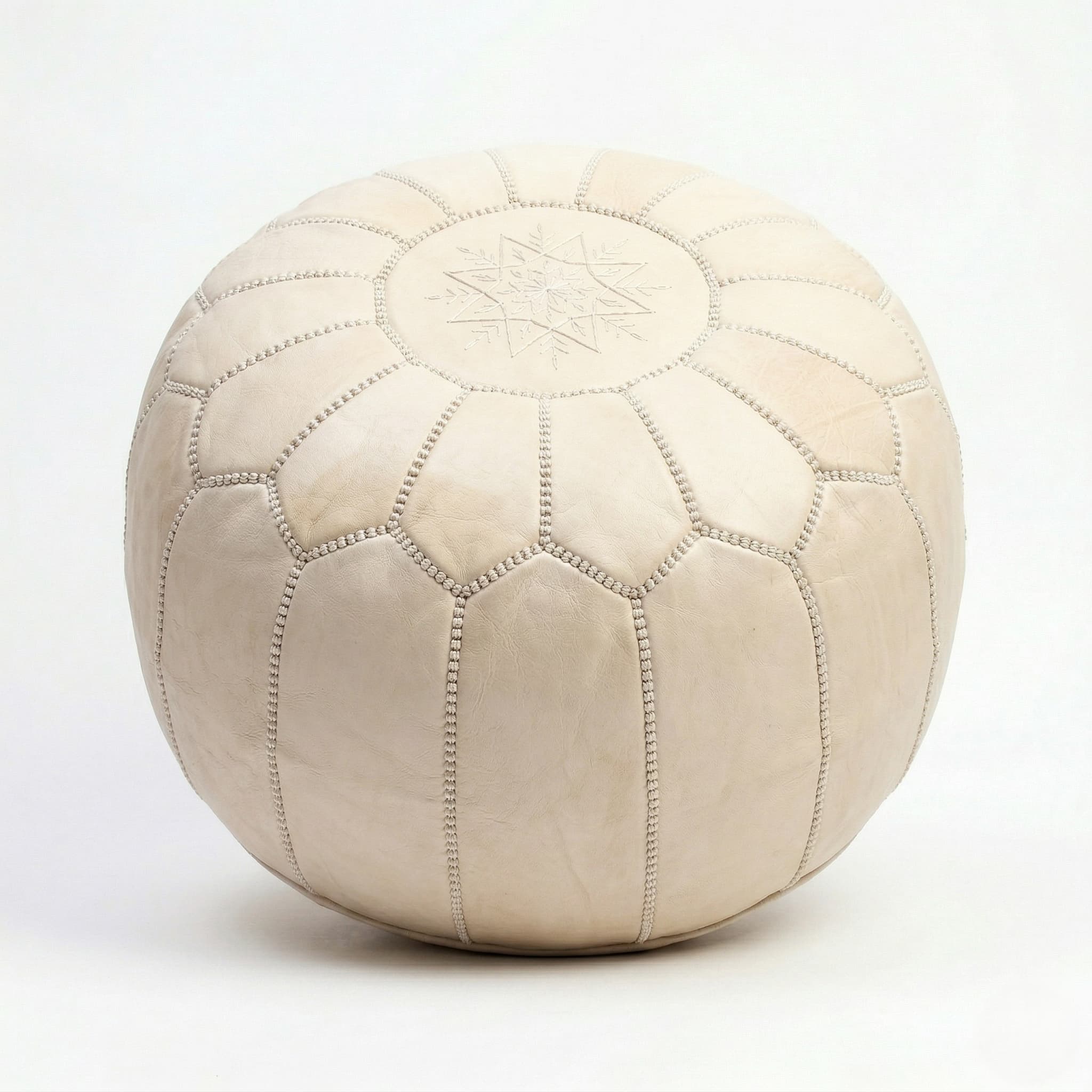 Undyed Leather Pouf Ottoman 21" Unfilled | Natural Moroccan Floor Cushion Handmade | Eco Boho Footrest Cover | Living Room Decor | Gift