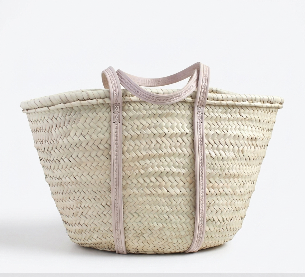 Large Moroccan Straw Basket Handmade | French Market Tote Leather Handles | Woven Palm Leaf Shopping Bag | Boho Beach Basket | Unique Gift
