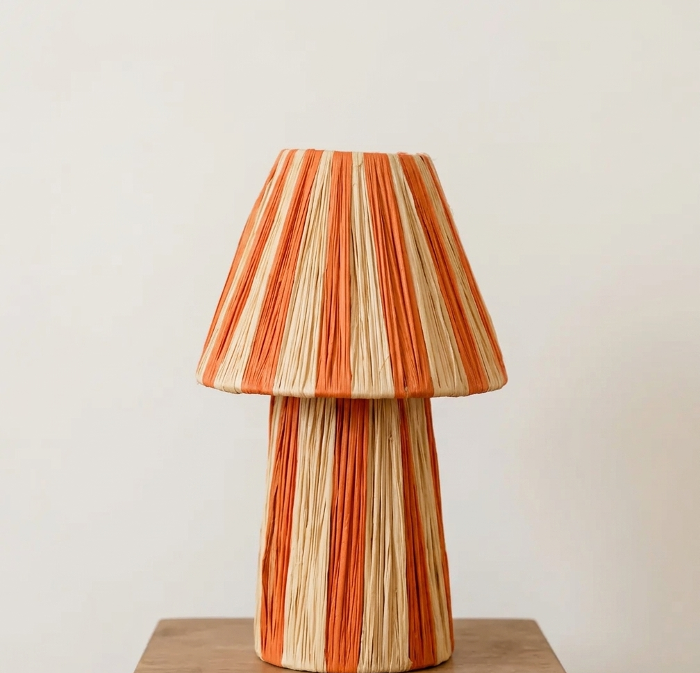 Raffia Table Lamp Handmade | Moroccan Boho Mushroom Straw Desk Light | Colorful Woven Lamp No Cord | Eclectic Artisan Home Decor Gift
