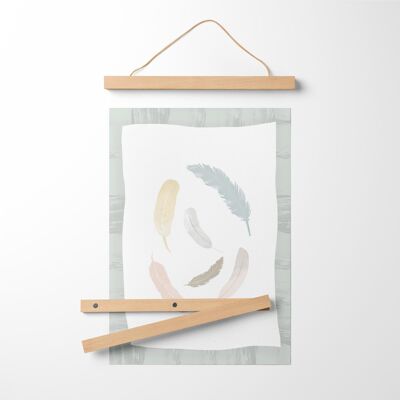 Feathers Watercolour Illustration Art Print + Bamboo Hanger