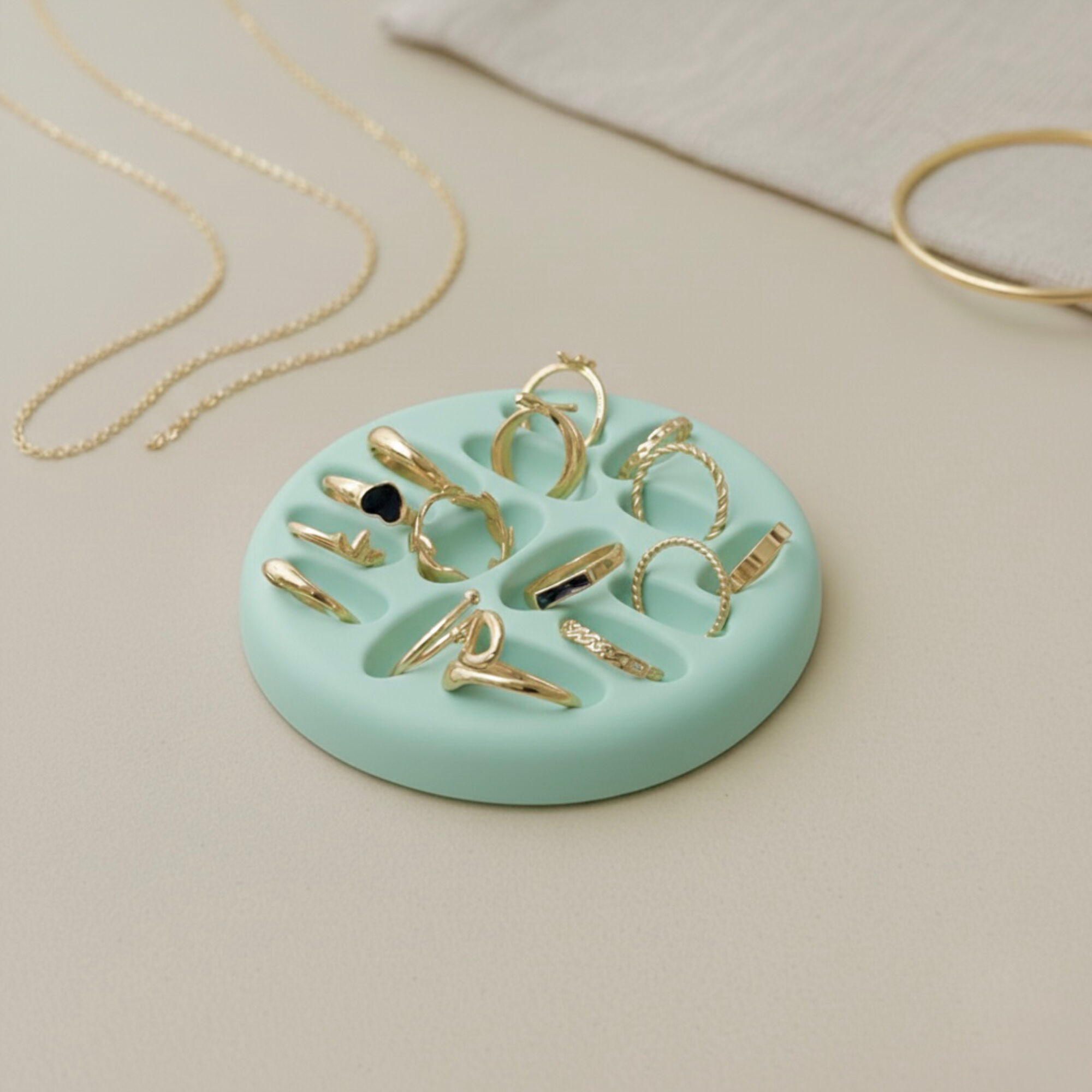Pastel Green Ring Display Tray - Multi Ring Organiser Dish