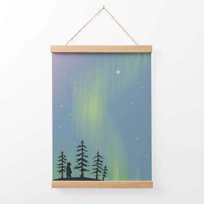 Northern Lights Bear Illustration Art Print + Bamboo Hanger