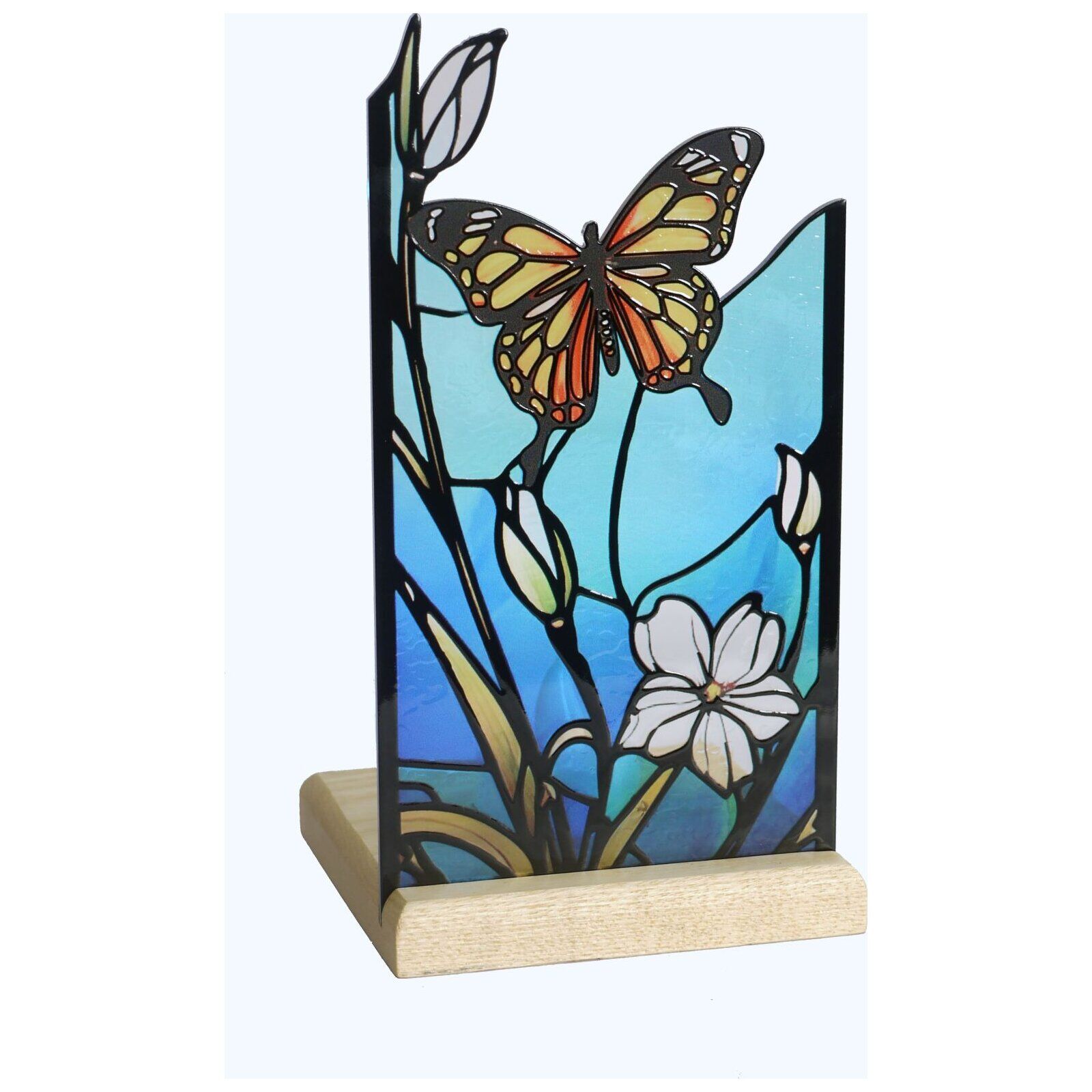 Tealight holder with wooden base Butterfly, Art Light, 25001BF, 10.3×10.3×19.5cm