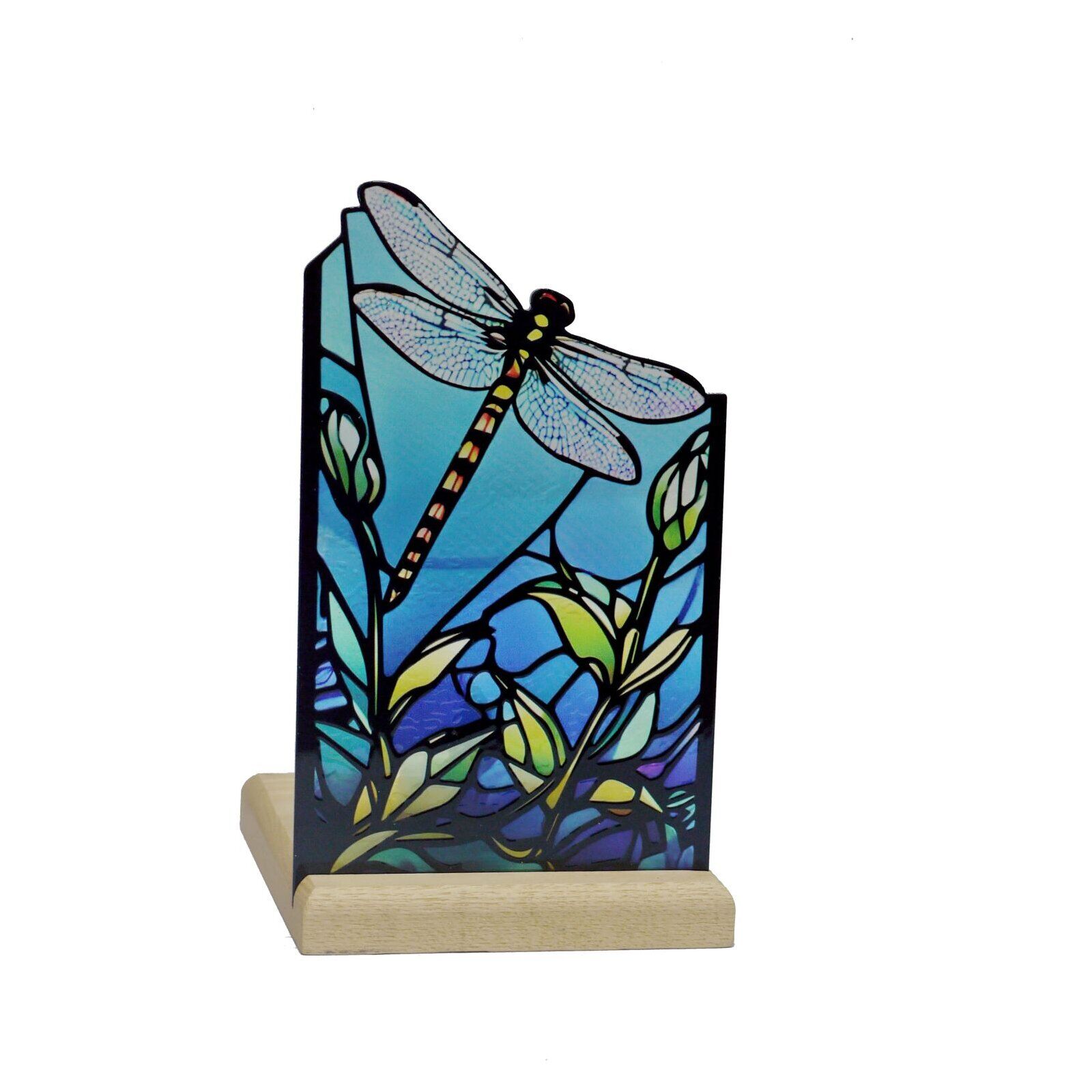 Tealight holder with wooden base Libelle Art Light, 25001DF, 10.3×10.3×17.5cm