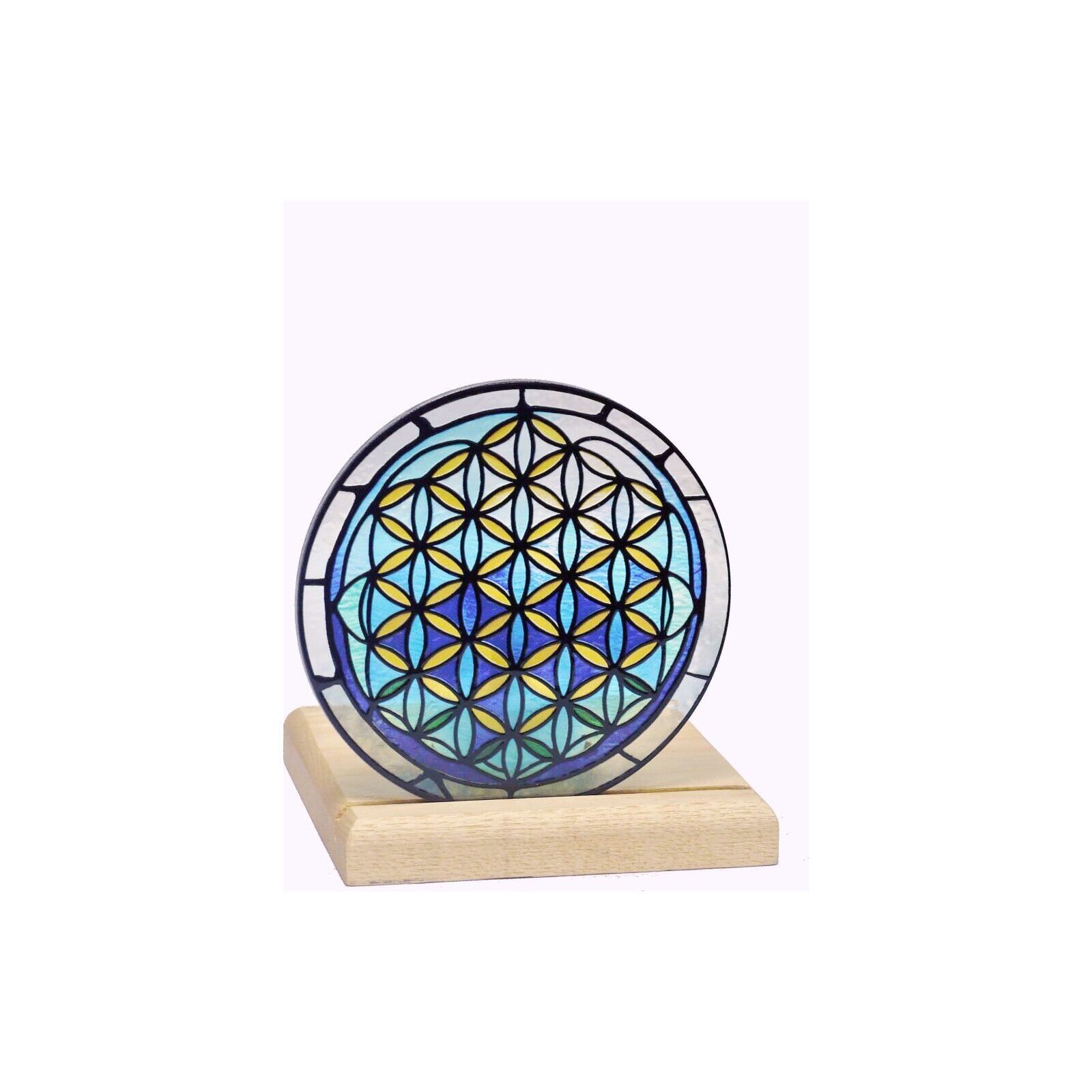 Tealight holder with wooden base Flower of Life, Art Light, 25001FL, 10.3×10.3x11cm