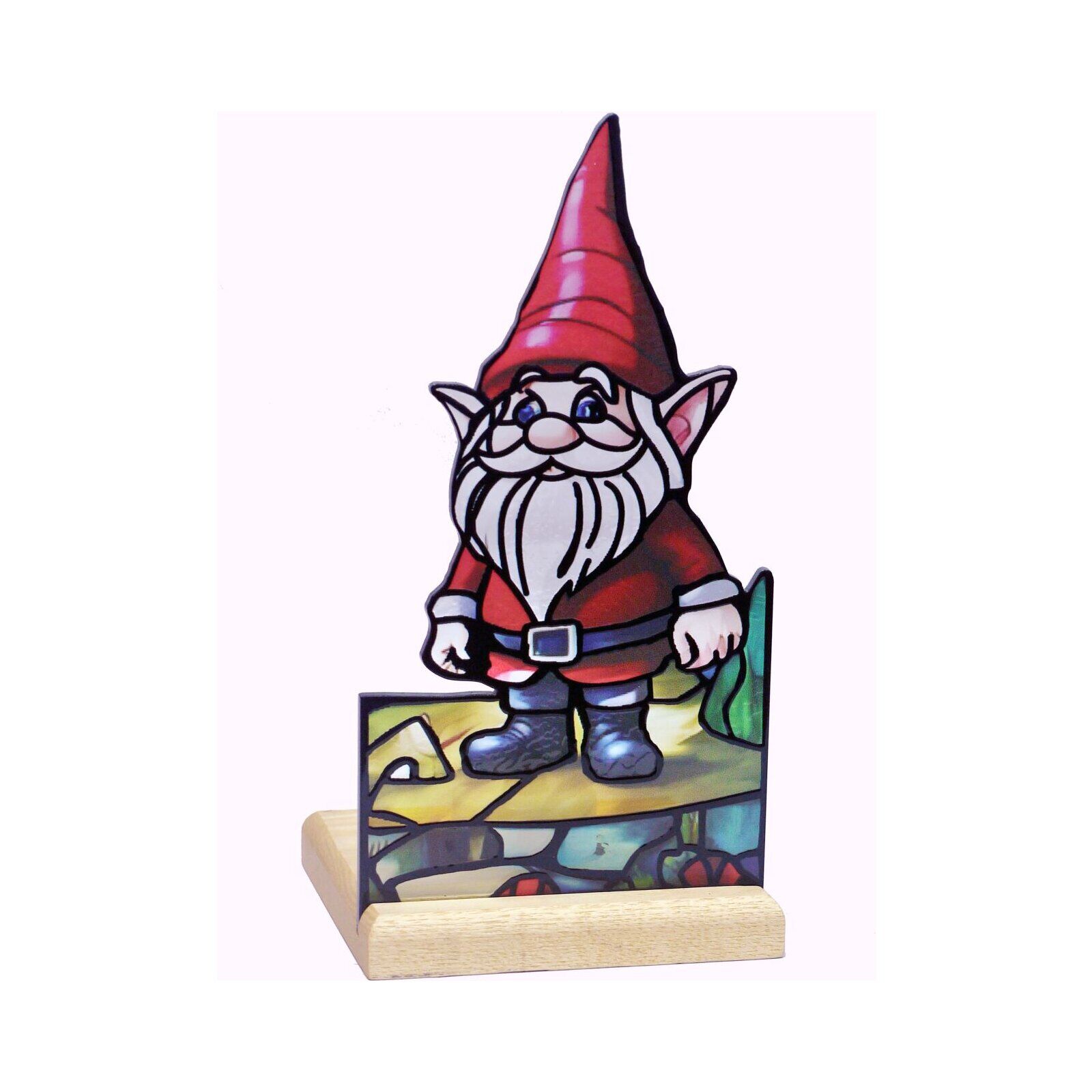 Tealight holder with wooden base Kabouter Art Light, 25001GM, 10.3×10.3×17.5cm