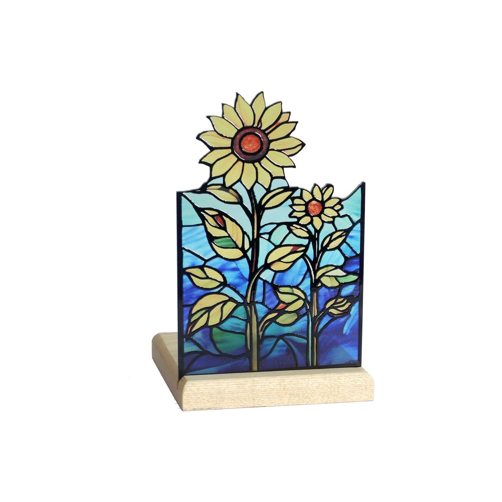 Tealight holder with wooden base Sunflower, Art Light, 25001SF, 10.3×10.3×15.6cm