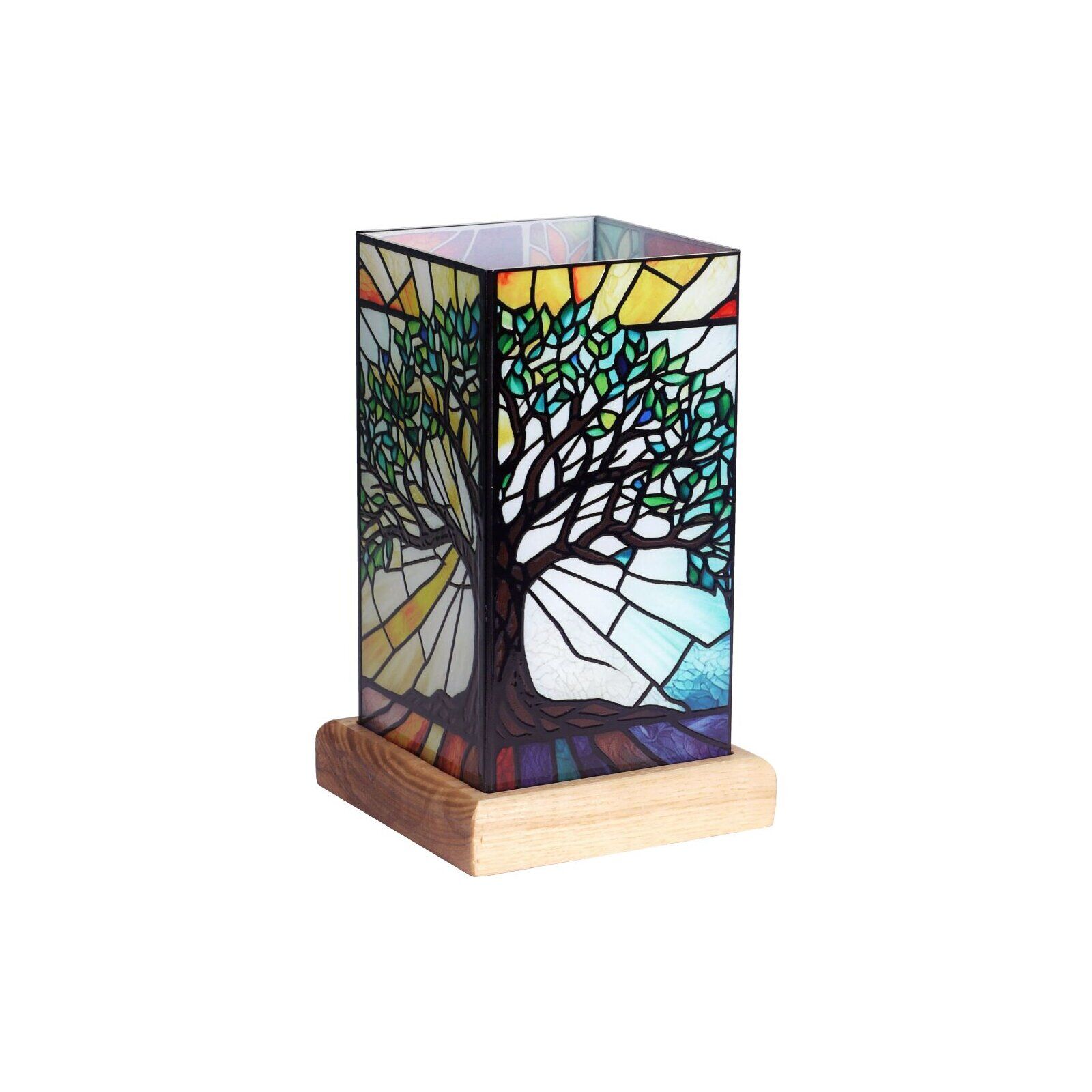Éclairage LED, Arbre de Vie sur socle en bois, Lampe Artisanale, 25011TL, 10 x 10 x 16,5 cm