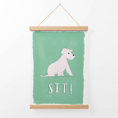 SIT Good Dog Illustration Art Print + Bamboo Hanger