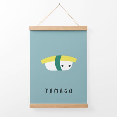 Tamago Sushi Illustration Art Print + Bamboo Hanger