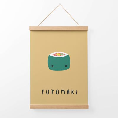 Futomaki Sushi Illustration Art Print + Bamboo Hanger