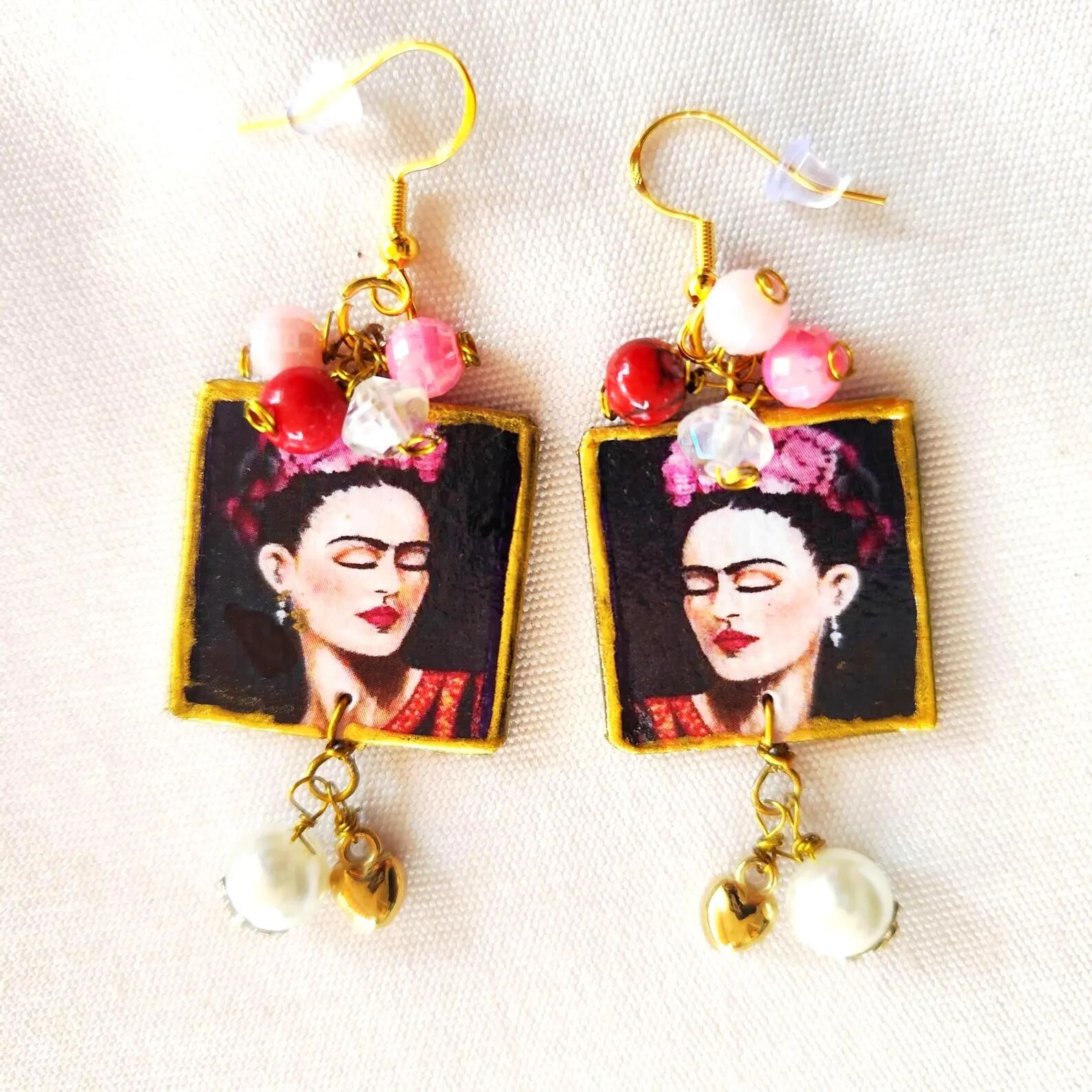 Frida Kahlo Ohrringe, handgefertigte Holzohrringe