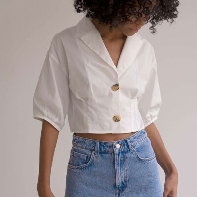 Crop top de popelina con cuello solapa