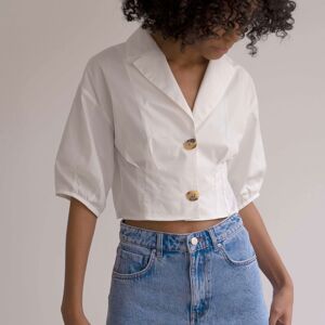 Crop top en popeline avec col à revers