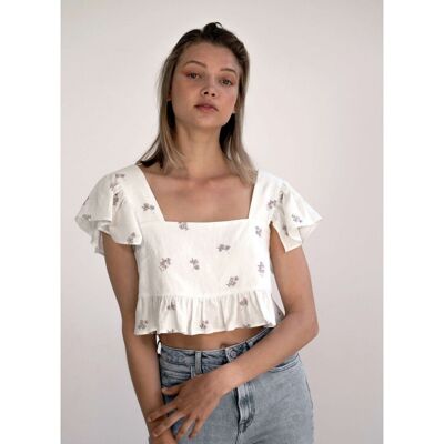 White crop top with a straight neckline