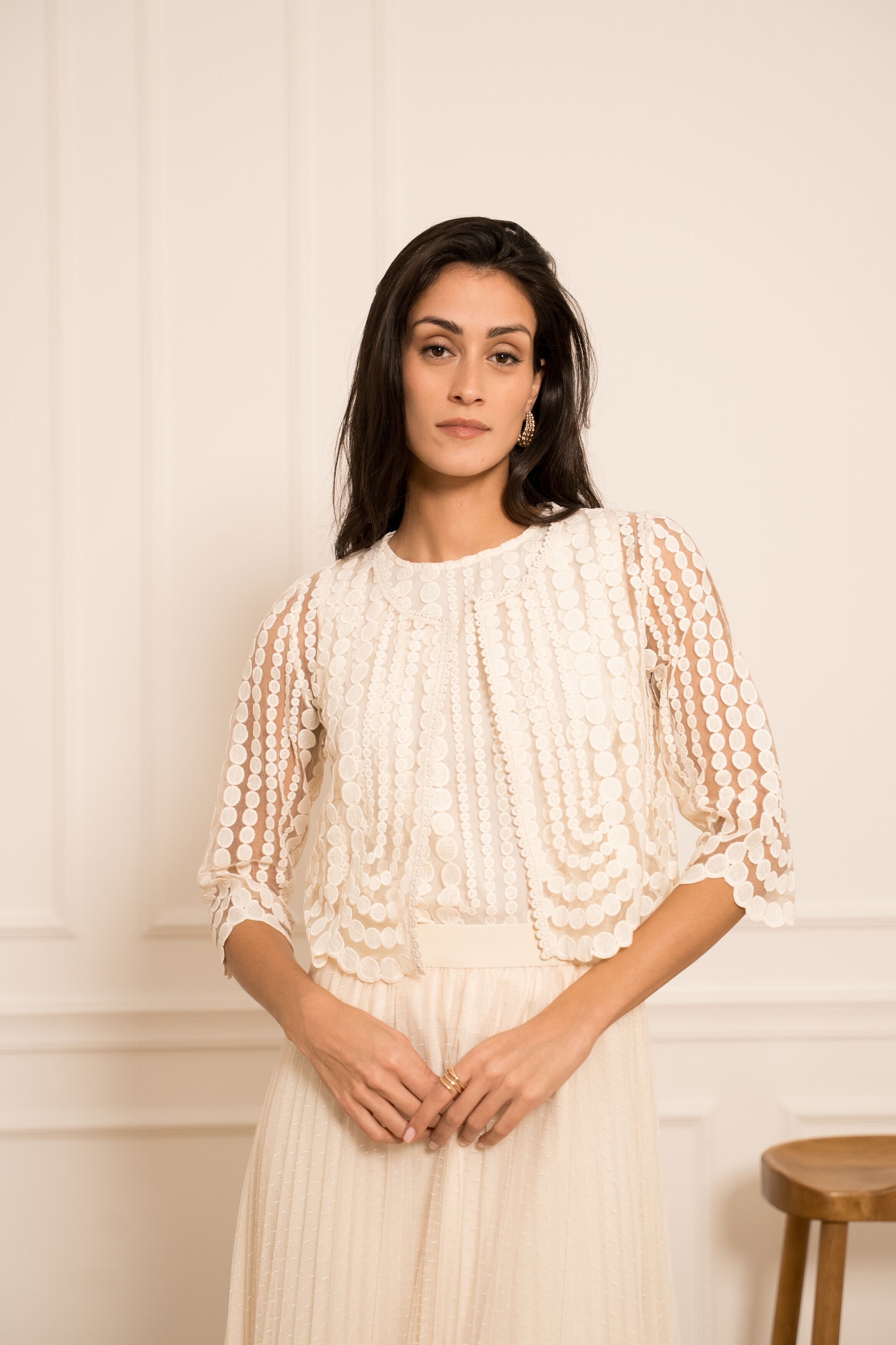 Selena vest and embroidered tulle top set - 81077&80785-3