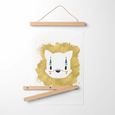 The Fox Gold Illustration Art Print + Bamboo Hanger