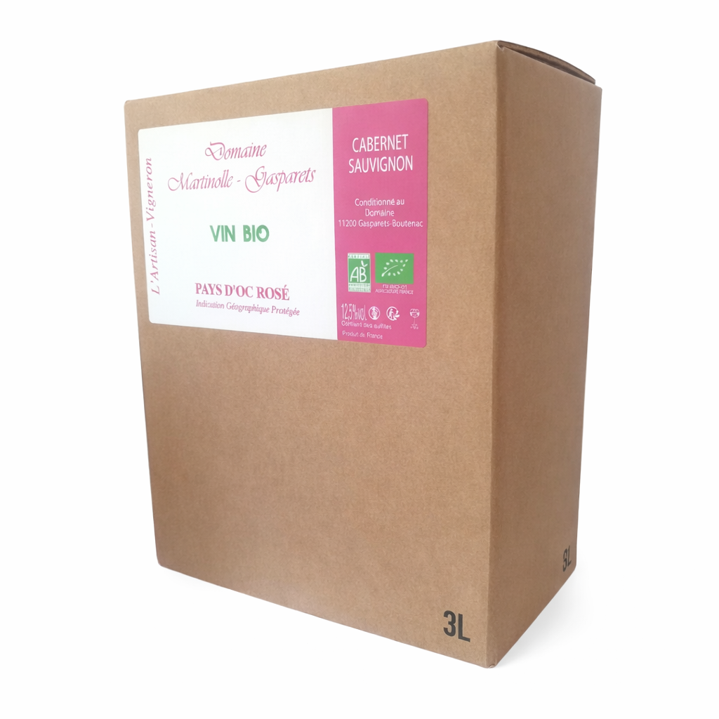 Bag in Box (LOT) PAYS D'OC Organic Rosé Wine 5L or 3L (lot) artisanal (100% Cabernet-Sauvignon)