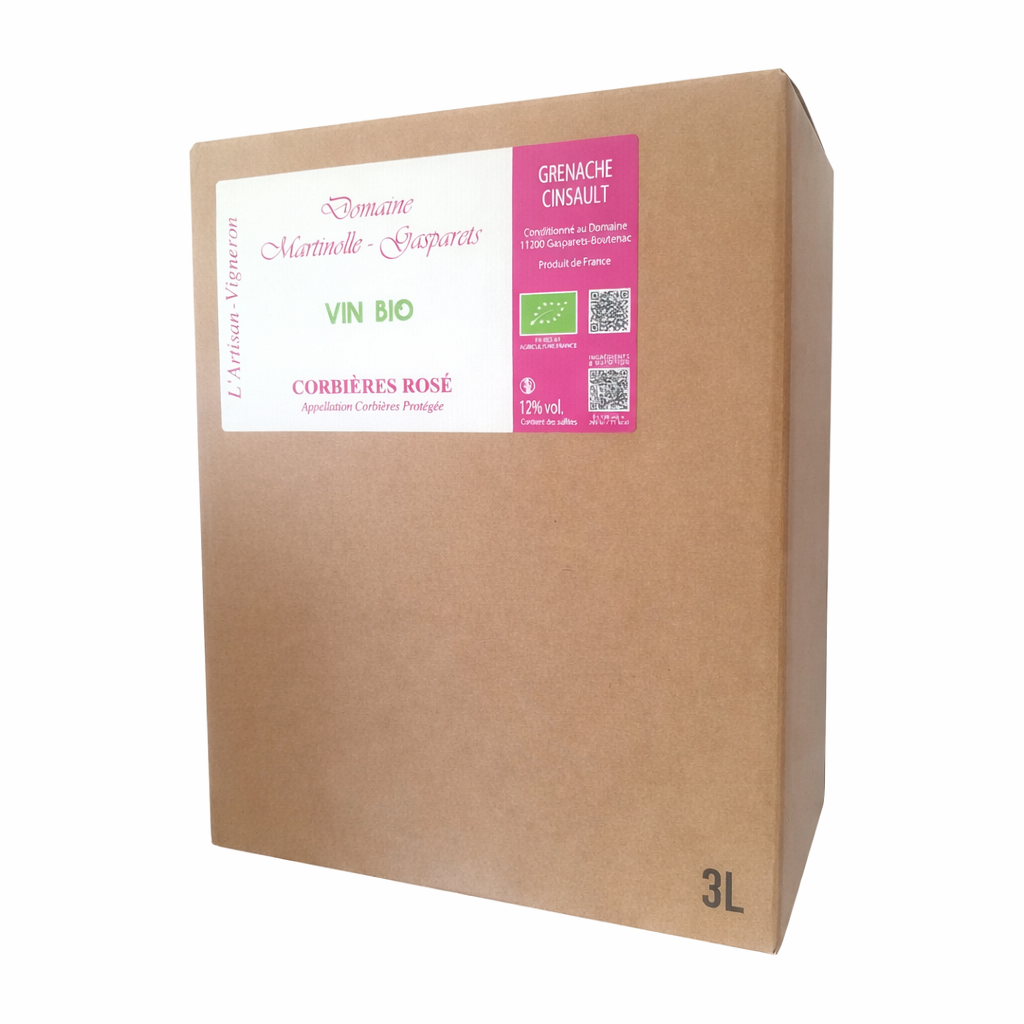 Bag in Box (LOT) CORBIERES Rosé ORGANIC wine 5L or 3L artisan (grenache, cinsault)