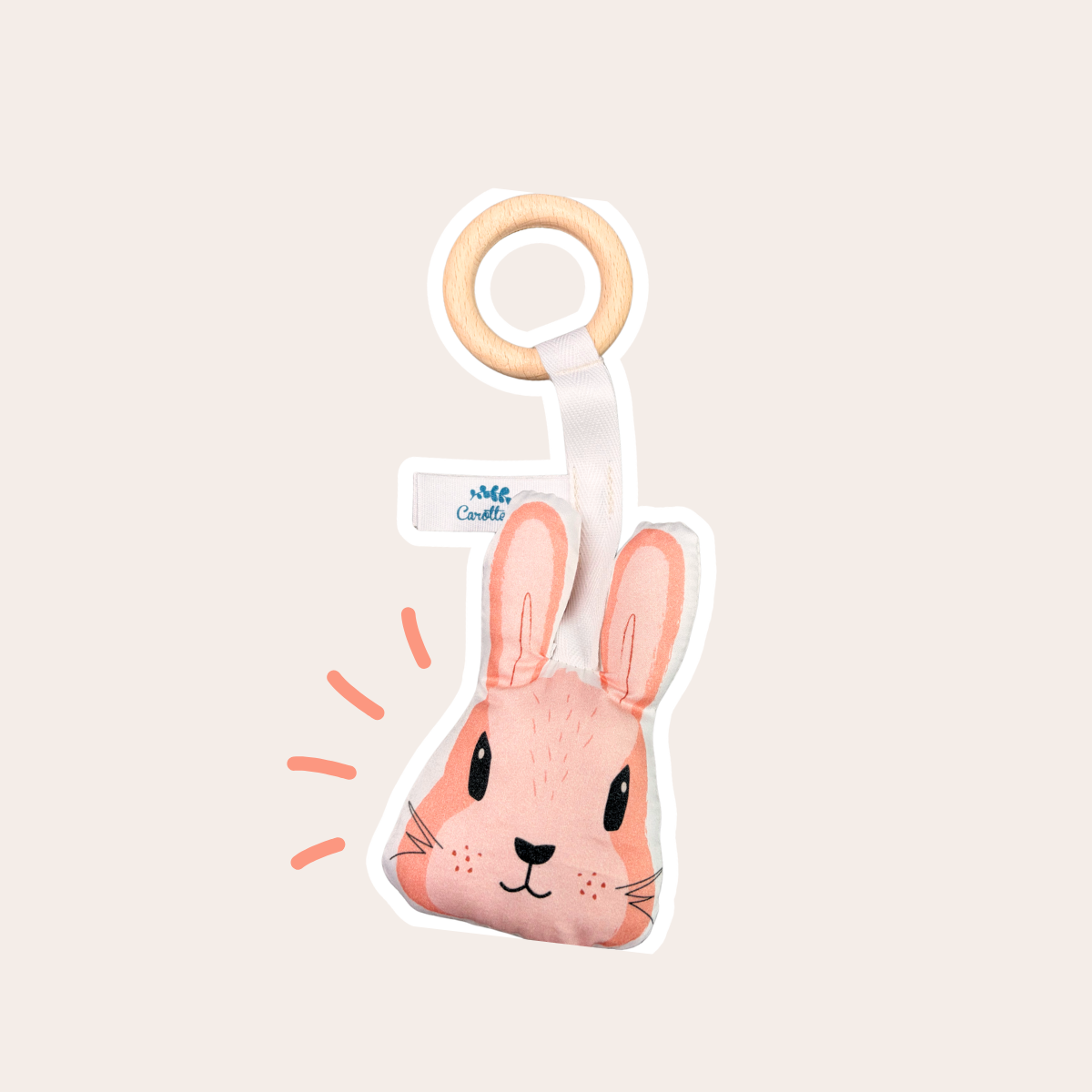 Pink Rabbit Wooden and Cotton Teething Ring