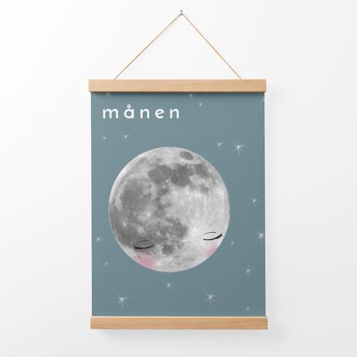 Månen (moon) Illustration Art Print + Bamboo Hanger