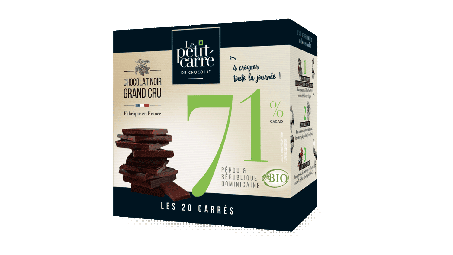 Organic 71% Dark Chocolate Squares - Box of 20