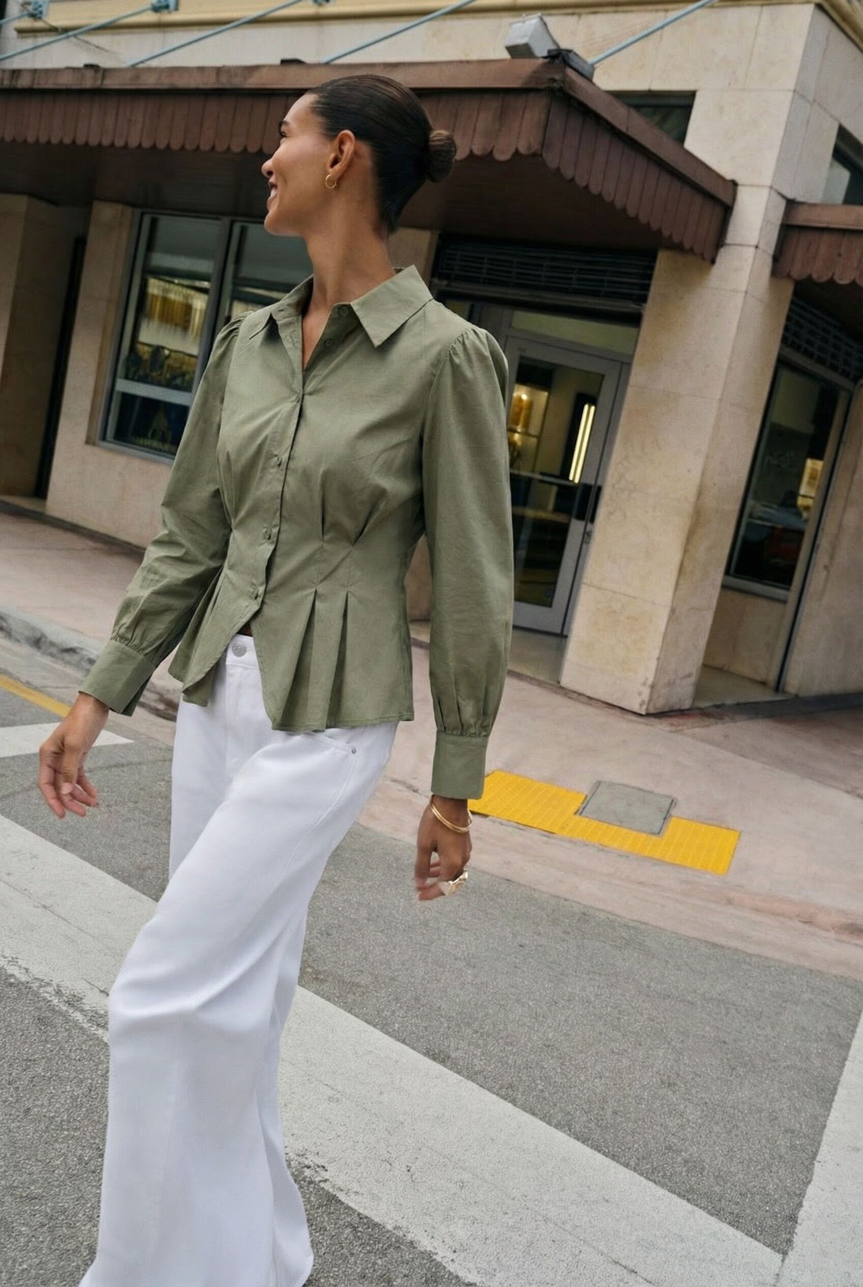 Camisa ajustada de algodón con abertura -2