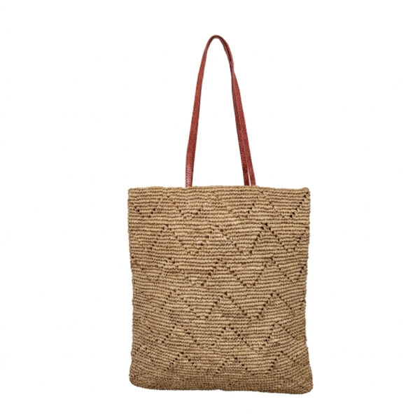 Borsa tote Tahani in rafia e pelle