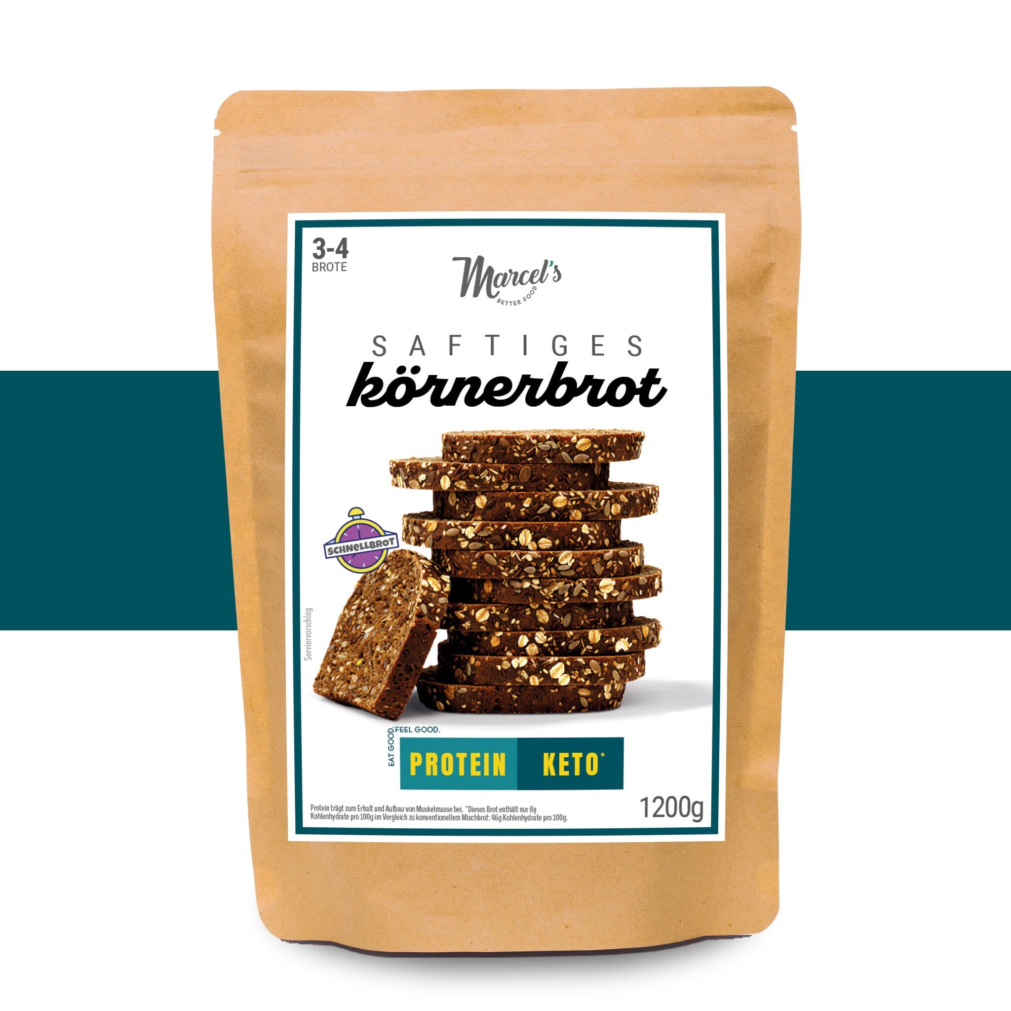 Moist whole-grain bread, 80% fewer carbohydrates