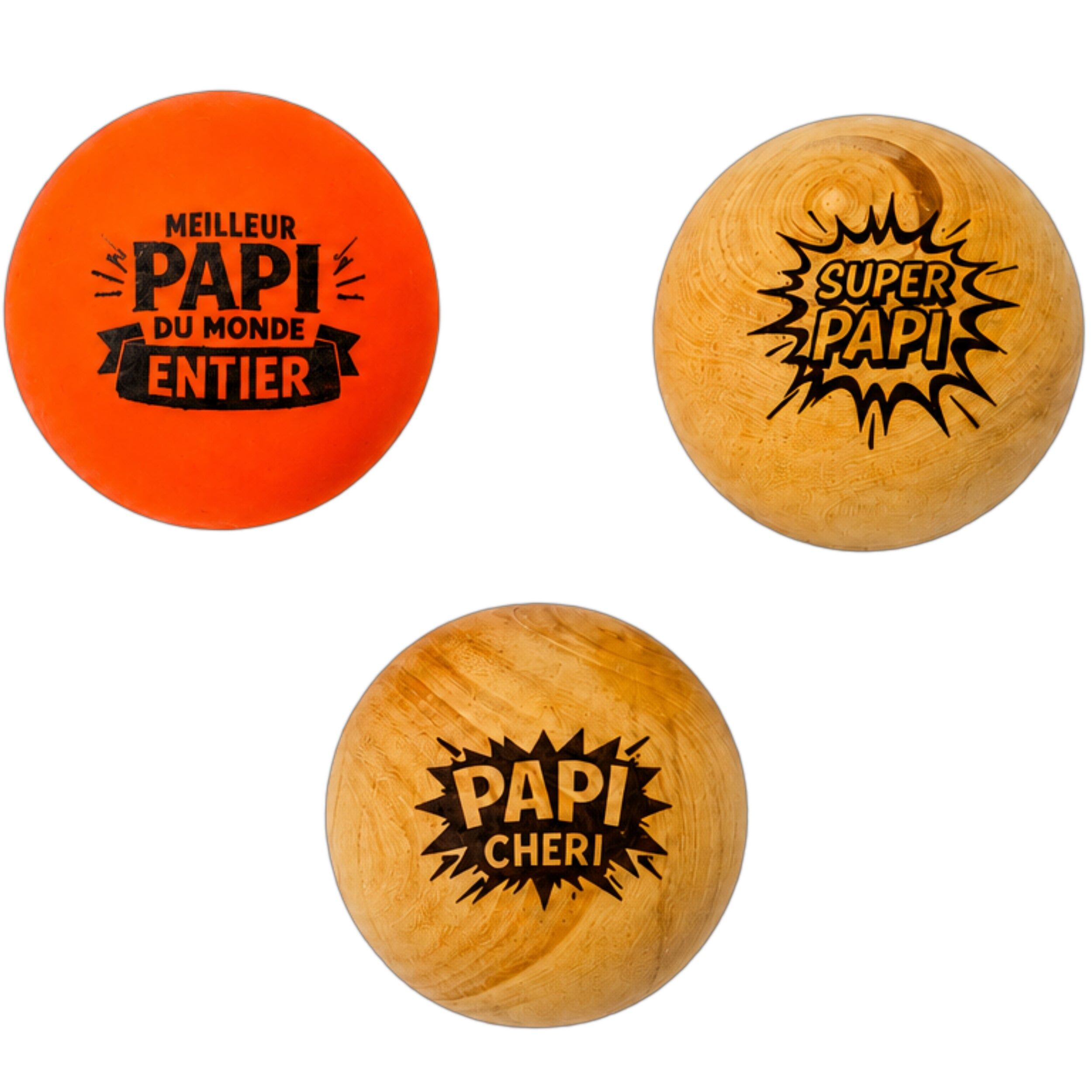 Set mit 3 Boule-Spielsteinen aus Buchsbaumholz (einer davon fluoreszierend) – Opa – Geschenk für Opa – Geschenk zum Großelterntag – Weihnachtsgeschenk