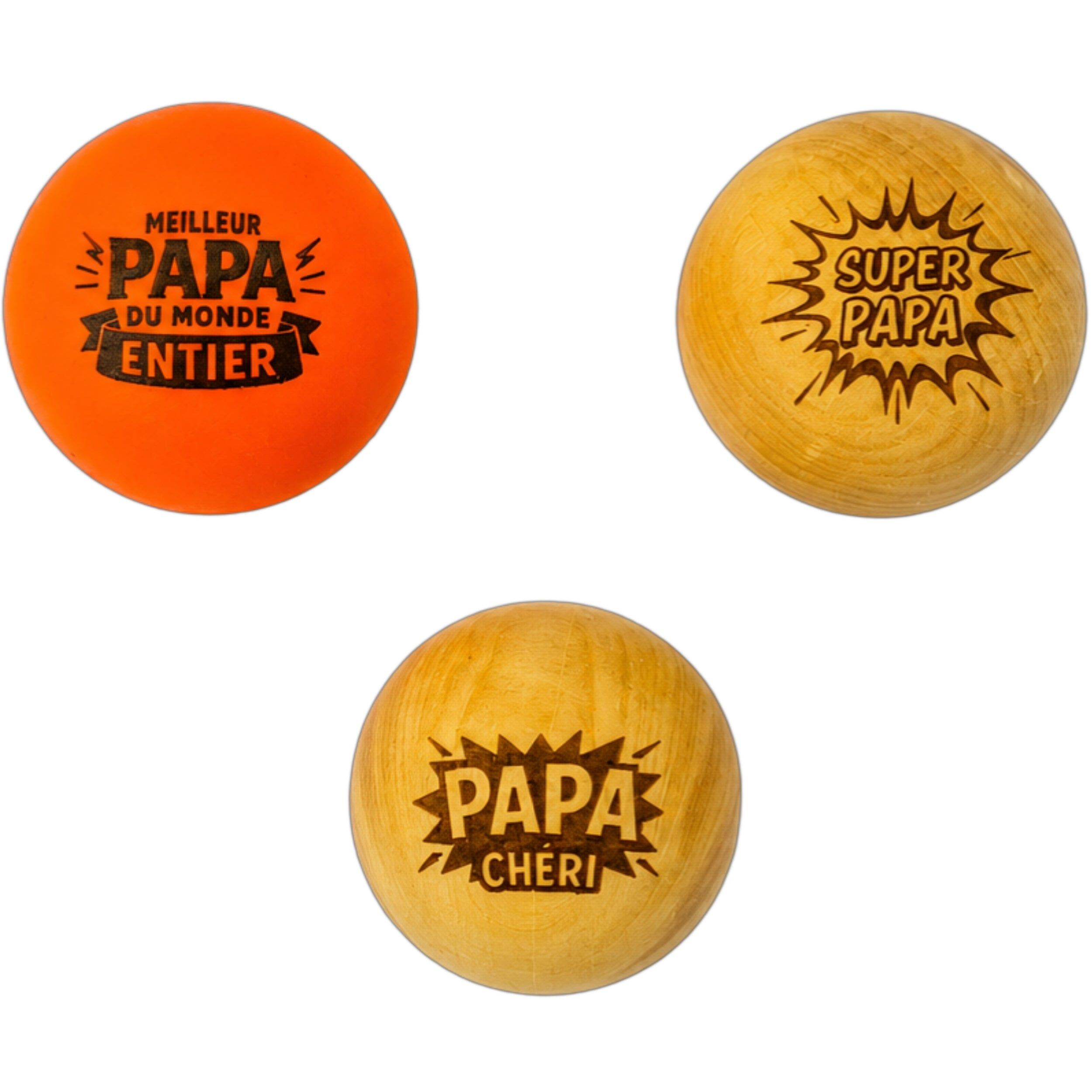 Set of 3 boxwood pétanque jacks (one fluorescent) – Dad – Dad gift – Father's Day gift – Christmas gift