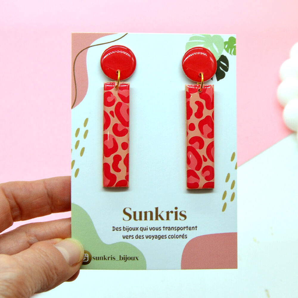 Ohrringe mit rotem/rosa Leopardenmuster: Ultraleichter, handgefertigter Schmuck
