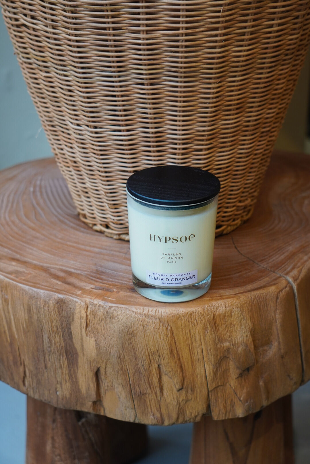 NEW: NATURAL CANDLE, ORANGE BLOSSOM SCENT, GLASS AND BLACK LID, HYPSOE, 190G