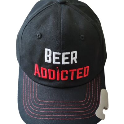 BeerAddicted Hat con abrebotellas (negro)