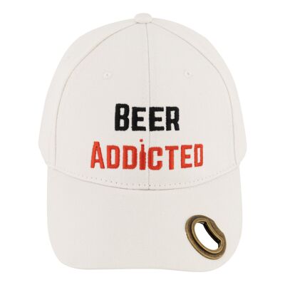BeerAddicted Hat con abrebotellas (blanco)