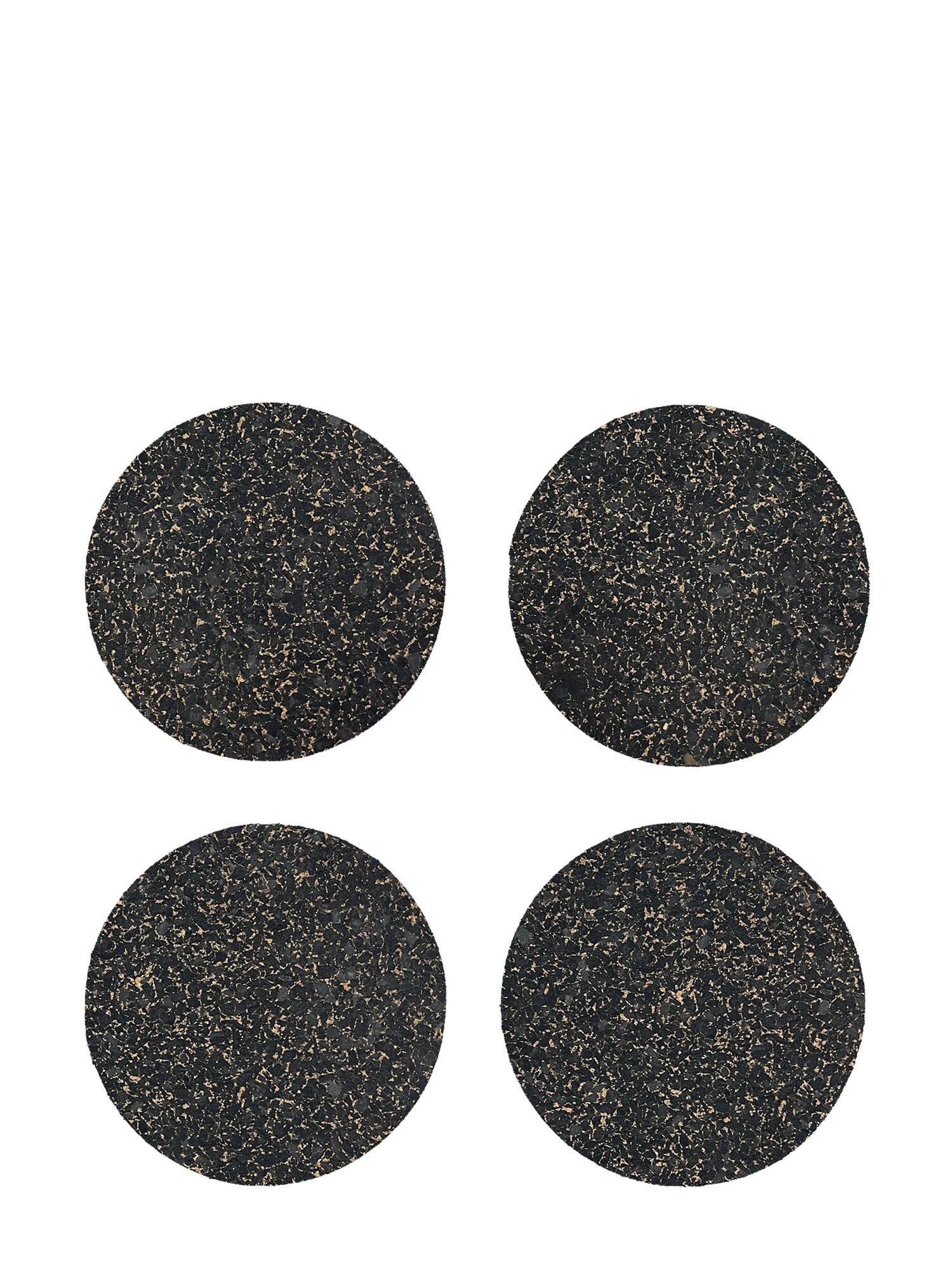 Runde, anthrazitfarbene Korkuntersetzer mit Sprenkeln – 4er-Set