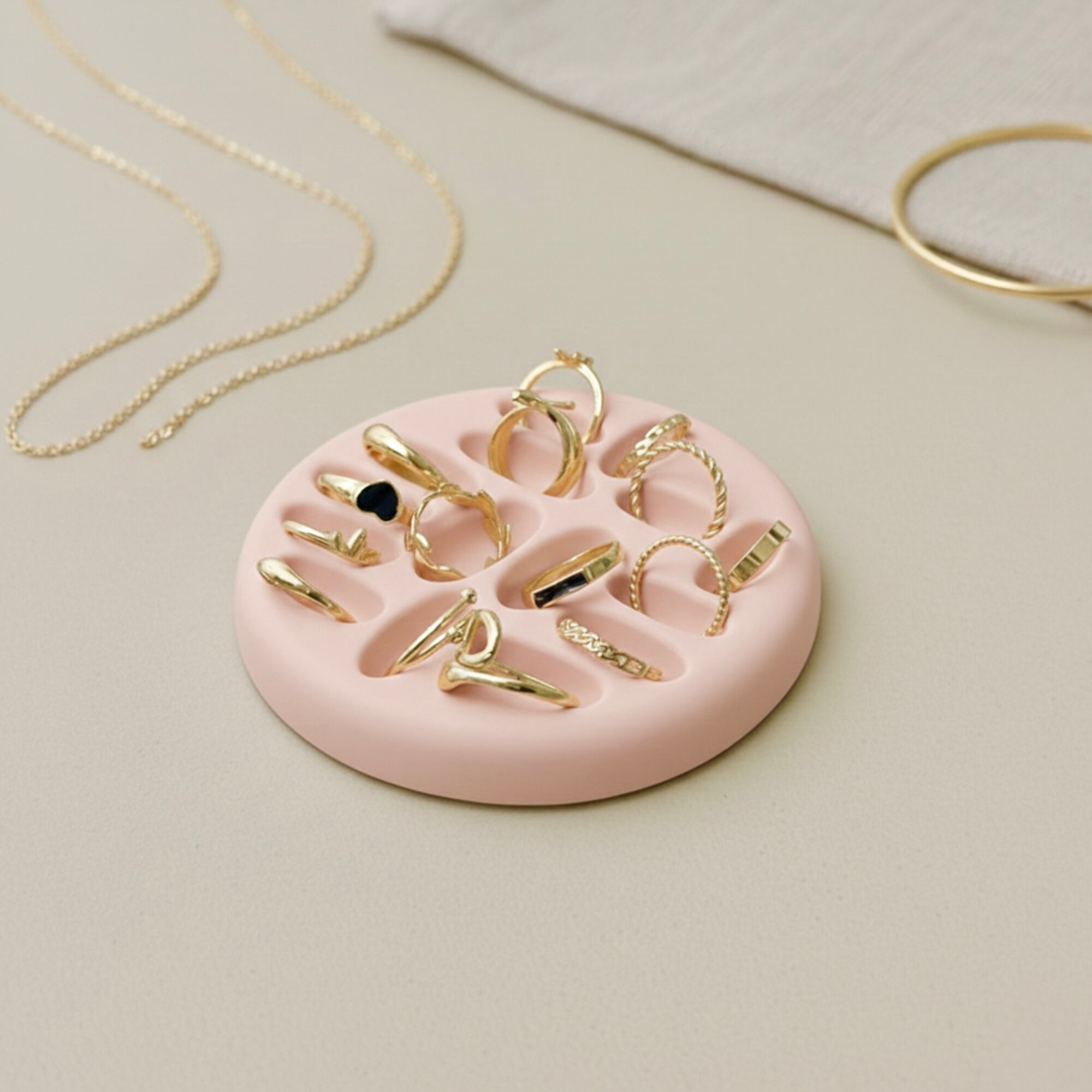 Pink Ring Display Tray - Ring Organiser Tray for Vanity Unit