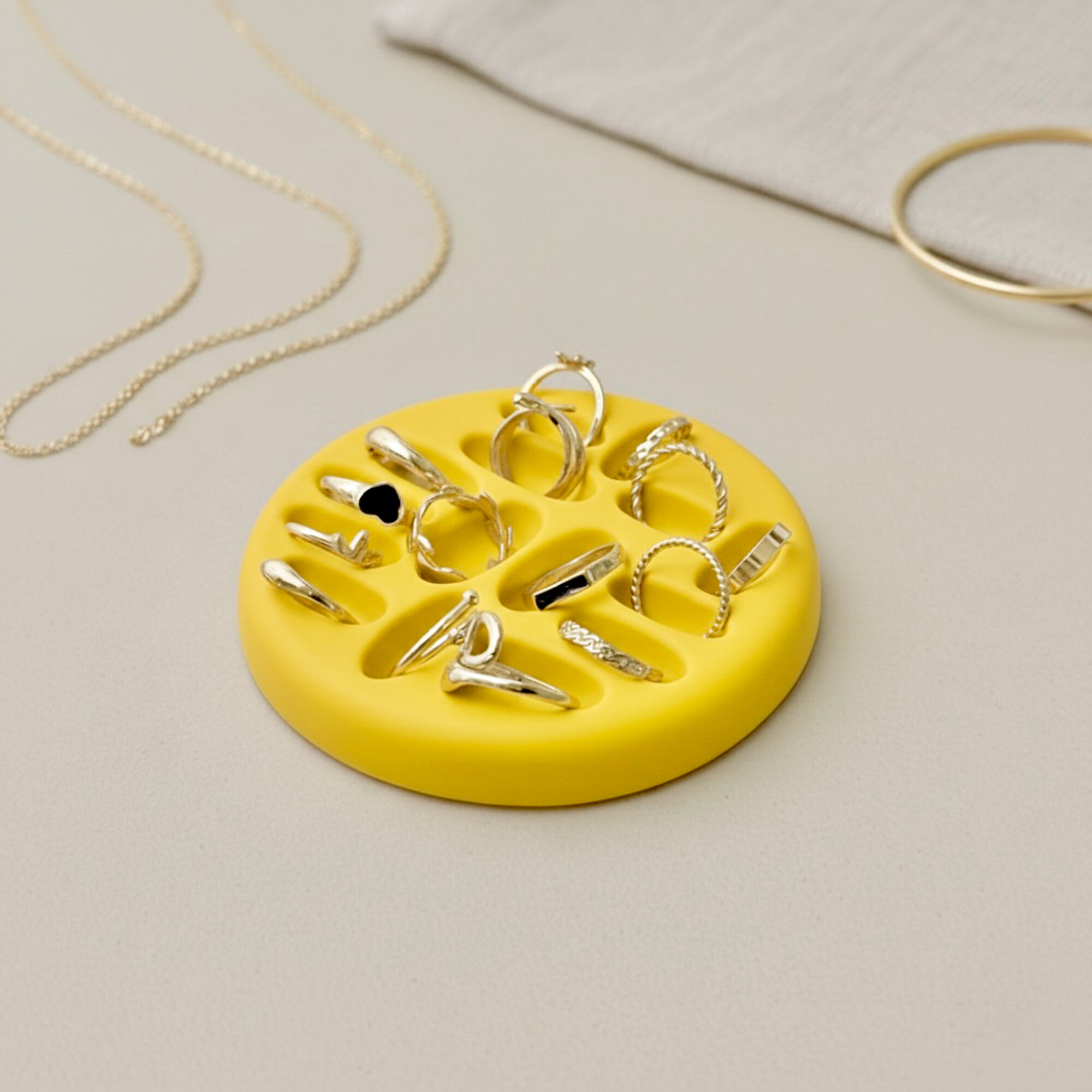 Yellow Ring Organiser - Handmade Ring Holder - Ring Dish